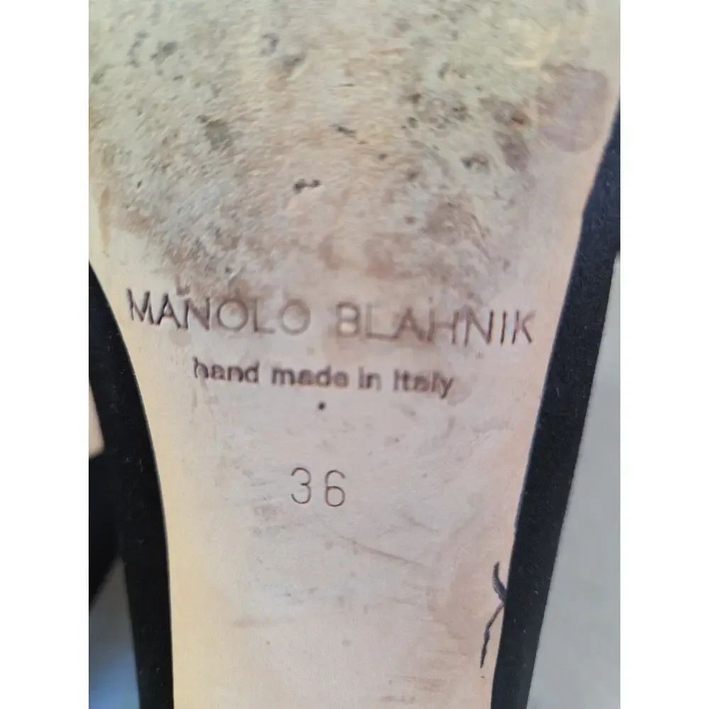 Manolo Blahnik Hangisi Jewel Buckle Flat Pumps Black Satin Women's 36 US8 w/Box